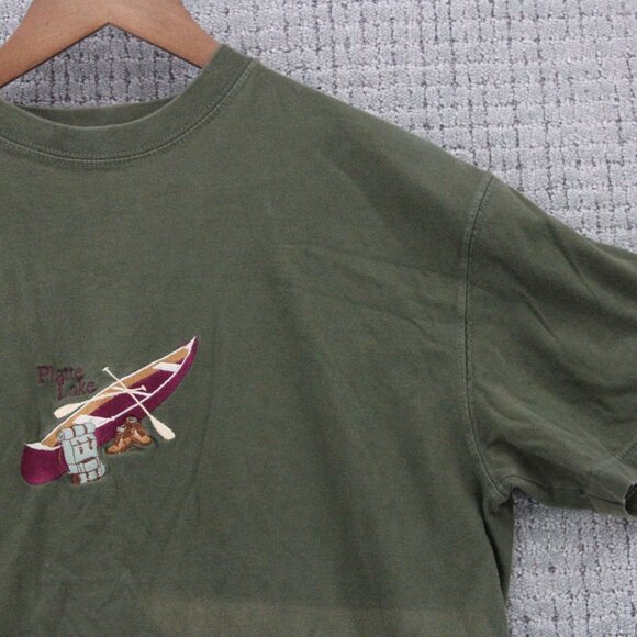 Vintage Old Favorites Shirt Mens Large L Brown Platte Lake Boat Embroidered 90s - Picture 2 of 9